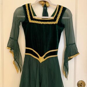 Green and Gold Kids Figure Skating/ Dance Costume Dress